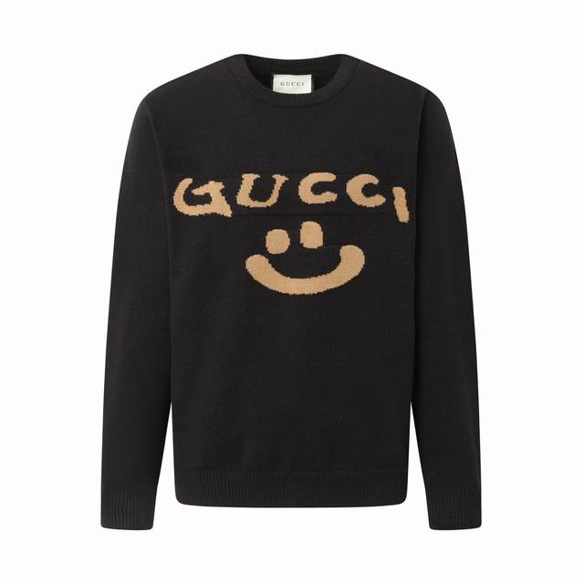Gucci Logo Smiley Face Jacquard Knit Long-Sleeve Sweater - Focus on Details, Qua