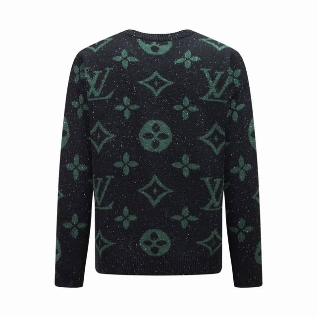 Louis Vuitton Crew Neck Pullover Sweater with Logo Jacquard All-Over Design, Lon