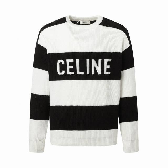 Celine 's popular knit jacquard striped crew neck sweater. Anti-pilling fabric,