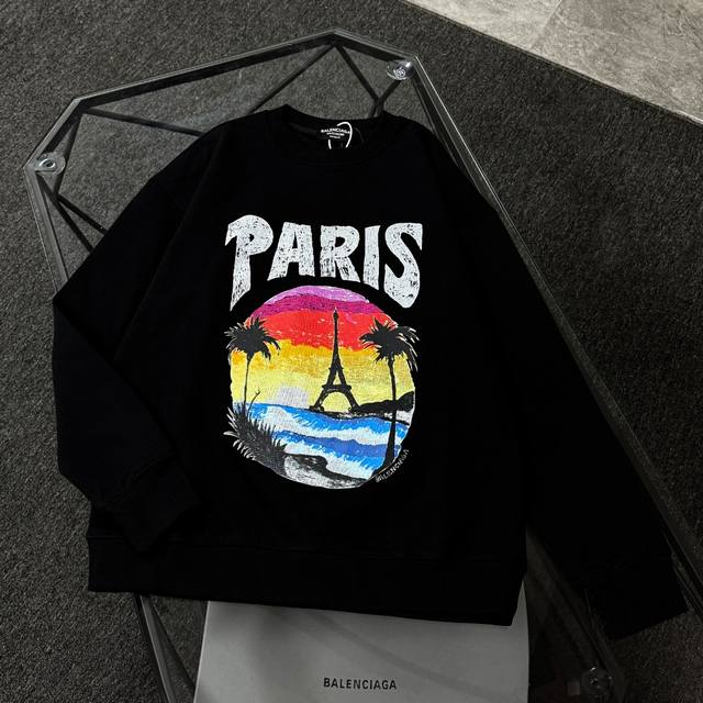 Balenciaga 25 High-Quality Crew Neck Sweatshirt, Drop-Shoulder Loose Fit, 100% C