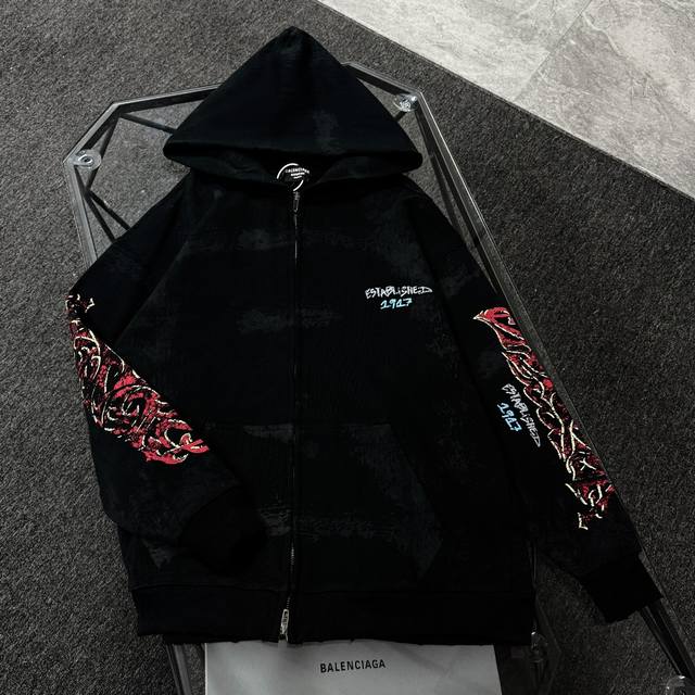 Balenciaga 25th generation high-quality zip-up hooded sweatshirt, dropped should