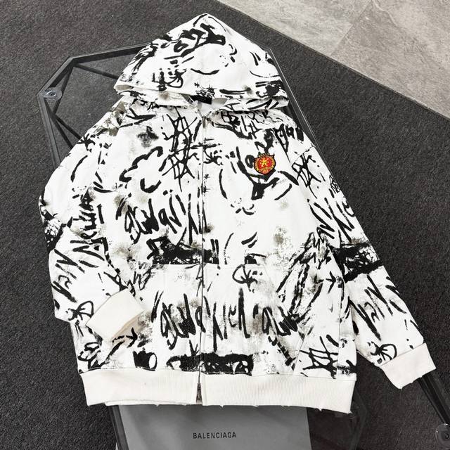 Balenciaga 25th generation high-quality zip-up hoodie, dropped shoulders, loose