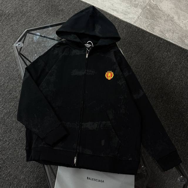Balenciaga 25th generation high-quality zip-up hooded sweatshirt, drop-shoulder