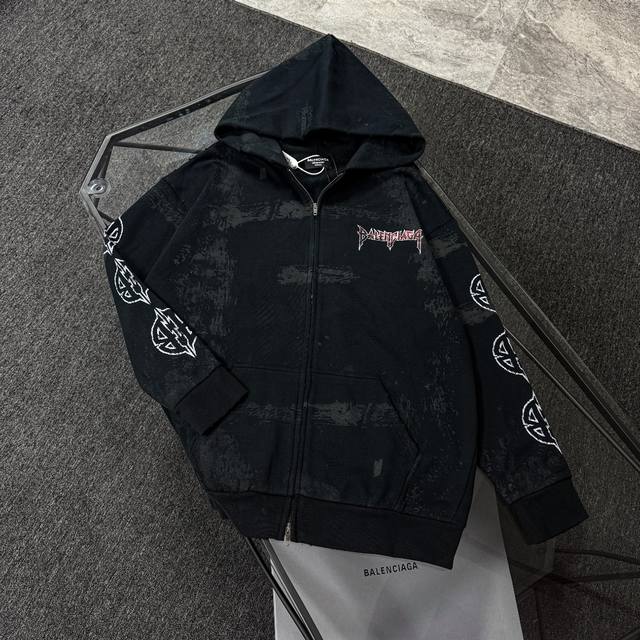 Balenciaga 25th generation high-quality zip-up hooded sweatshirt, drop-shoulder