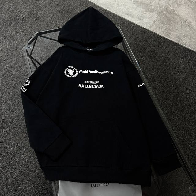 Balenciaga 25th generation high-quality hooded sweatshirt, drop-shoulder loose f