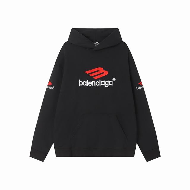 Balenciaga, 23Ss latest hooded sweatshirt, red and black large logo icon, the en