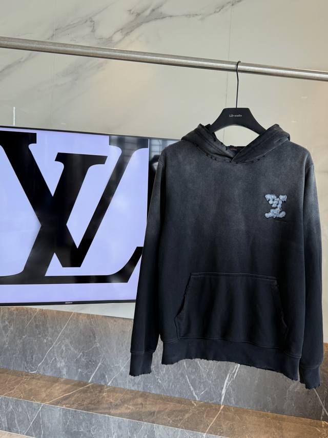 430g Louis Vuitton embossed embroidered hoodie Colors: Black, White Sizes: S, M,