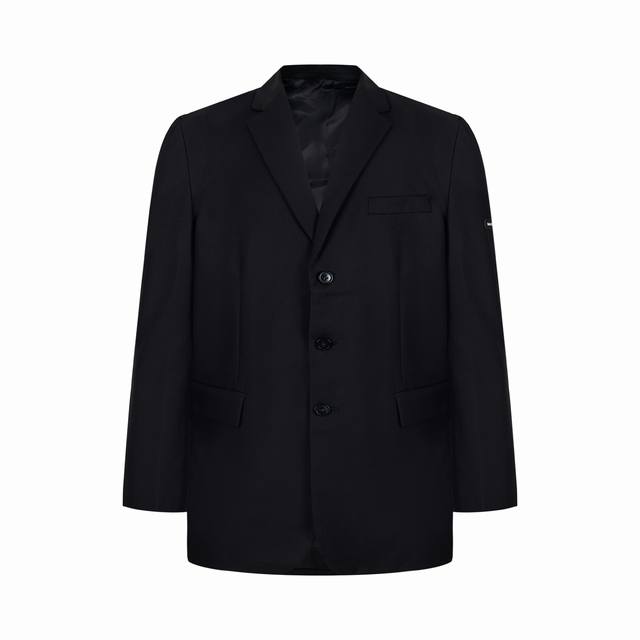 Balenciag* Paris Black Minimalist Suit with Logo Design on Sleeve. Oversized sui