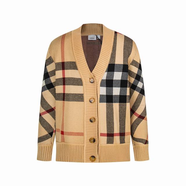 Burberr* Burberry High-Version Check Wool Jacquard Cardigan Size: Xs SML The lat