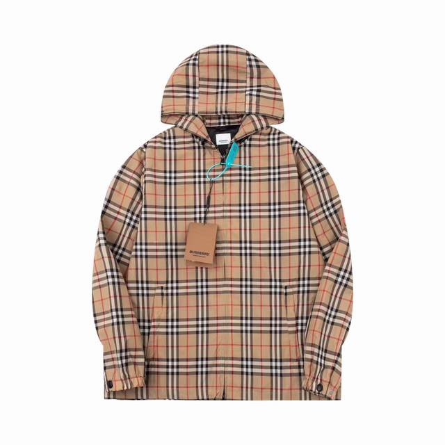 Bbr 23Ss Spring/Autumn New Classic Plaid Striped Hooded Windbreaker Jacket. The