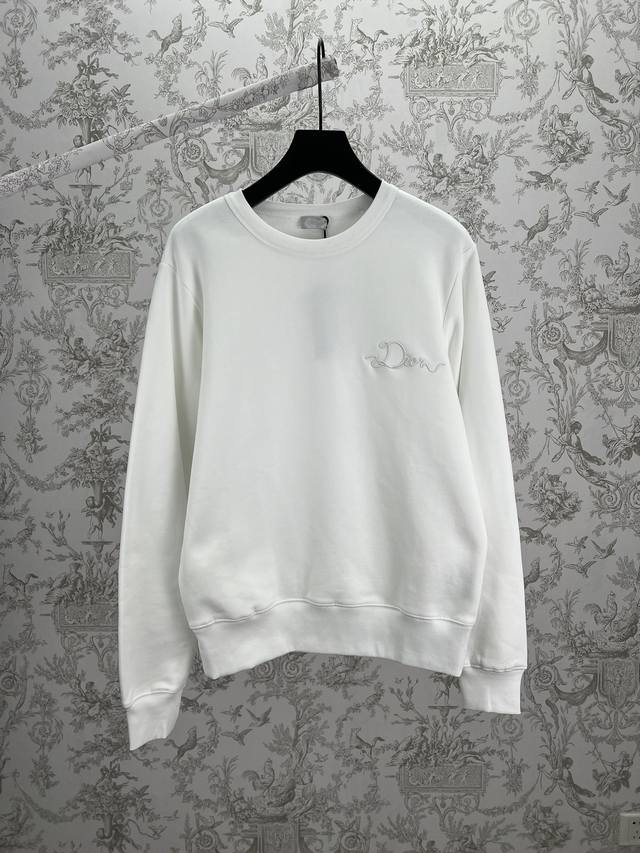 Dior 25Ss New Sweatshirt, White Cotton Fleece Fabric, Dior Ribbon Logo. This sw