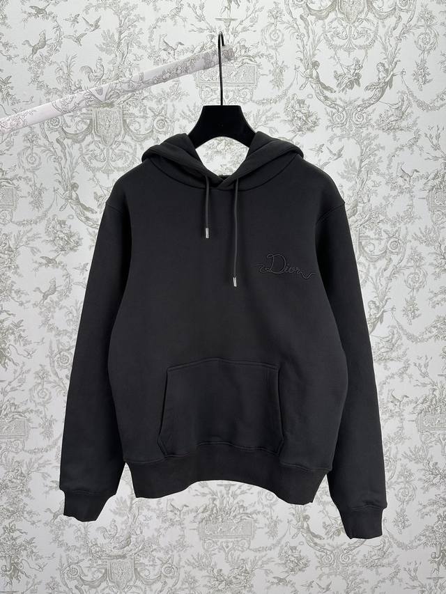 Dior 25Ss New Hoodie, Black Cotton Fleece Fabric, Dior Ribbon Logo. This hoodie