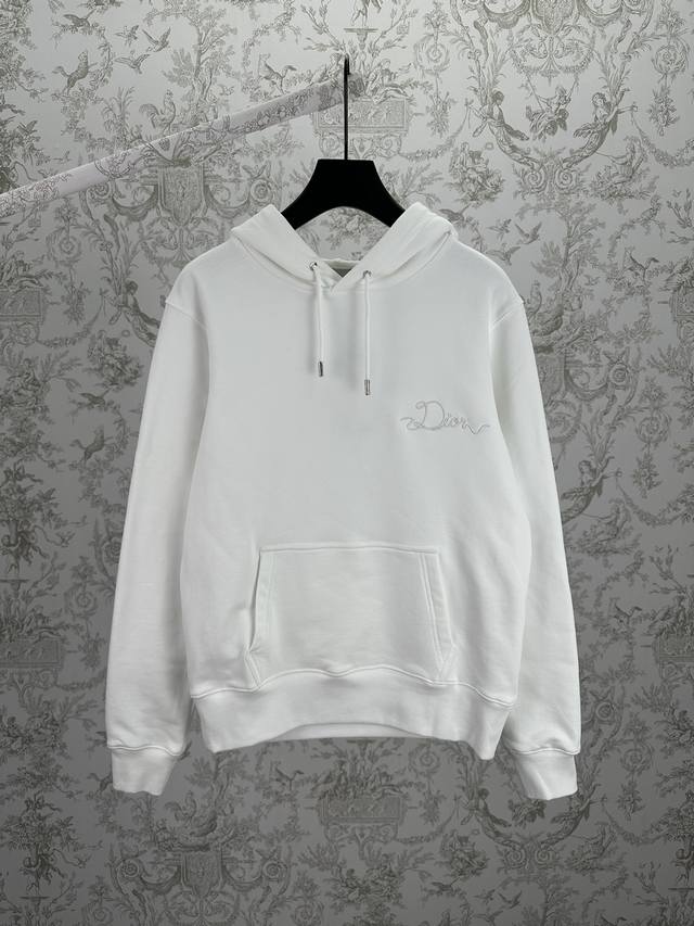 Dior 25Ss New Hoodie, White Cotton Fleece Fabric, Dior Ribbon Logo. This hoodie