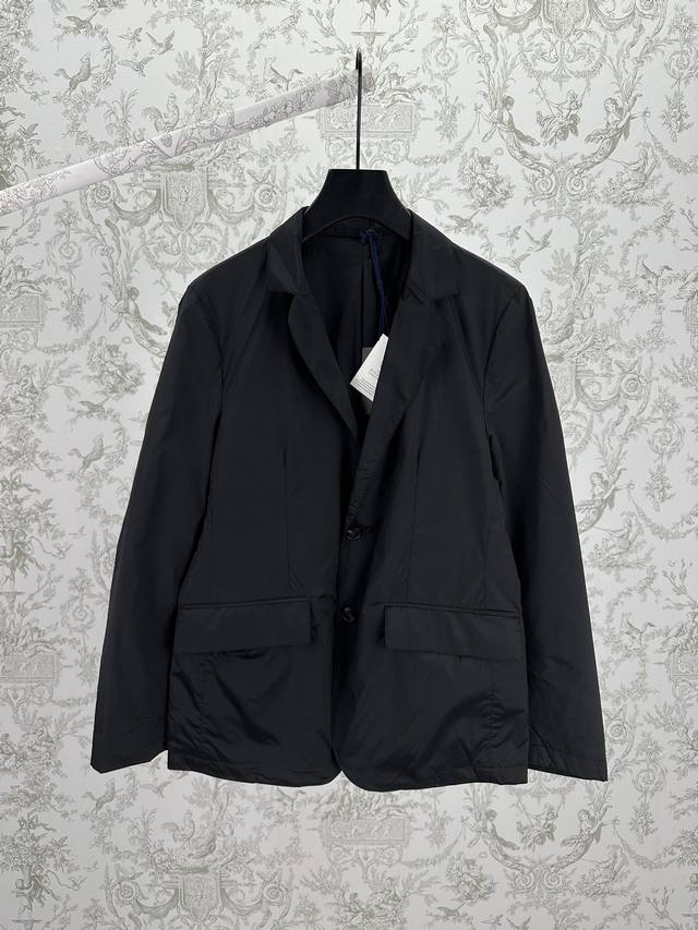 Prada 25Ss New Re-Nylon Solid Color Single-Breasted Jacket for Men, Black, High