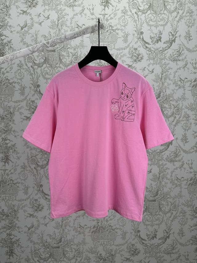 Loewe 25Ss New Cotton Loose Fit T-Shirt. A lightweight pink cotton T-shirt with