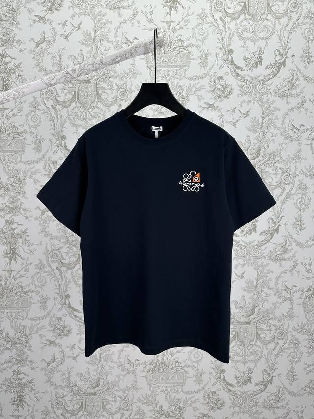 Loewe 25Ss New Cotton Loose Fit T-Shirt. A lightweight navy blue cotton T-shirt