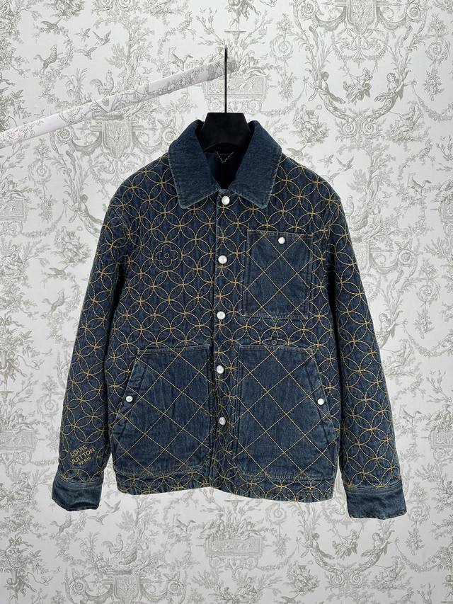 Louis Vuitton 25Ss New Embroidered Denim Belt Jacket. This denim workwear belt