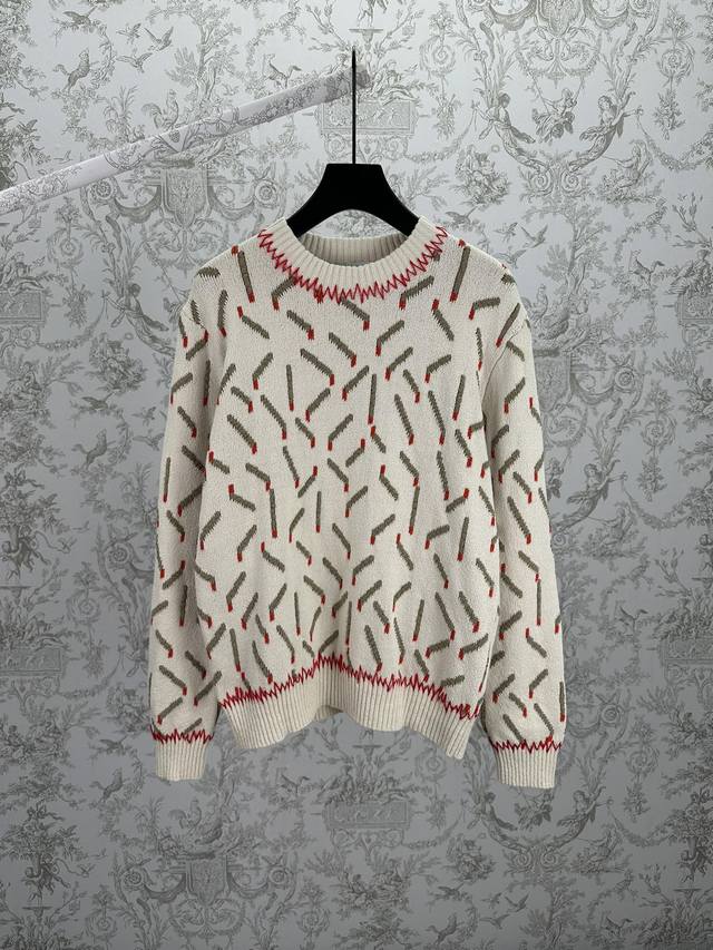 Bv 25Ss New Cotton Jacquard Matchstick Pattern Knit Sweater Beige High Version S