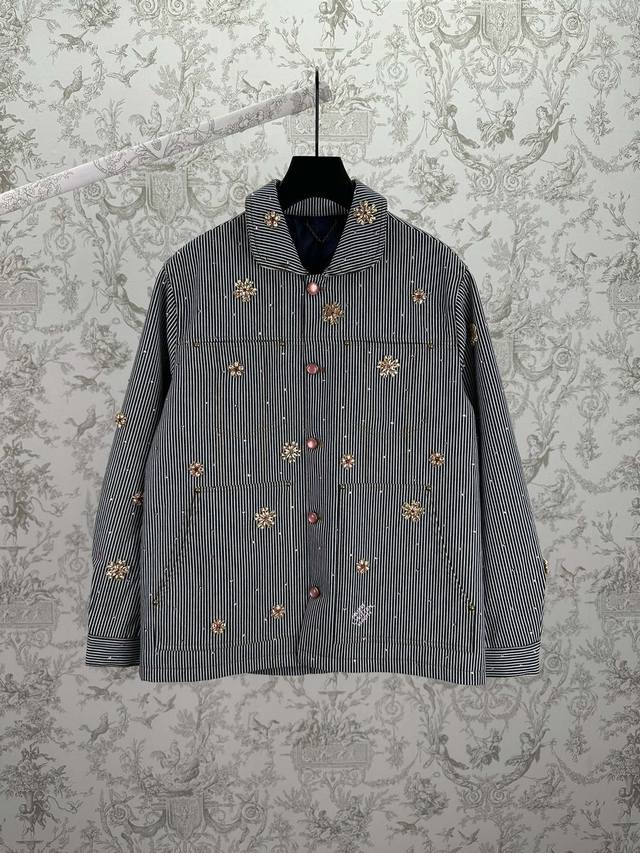 L'Vuitton 25Ss New Decorative Workwear Jacket. This American-style striped denim
