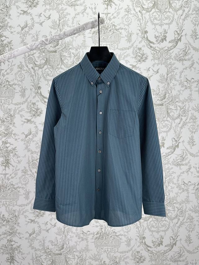 Zegna 25Ss New Striped Embroidered Shirt with Embroidered Letters on the Chest