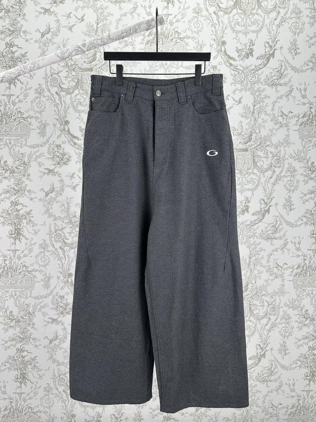 Paris 25Ss New Cotton Denim Loose Fit Men's Trousers with White Embroidery on P