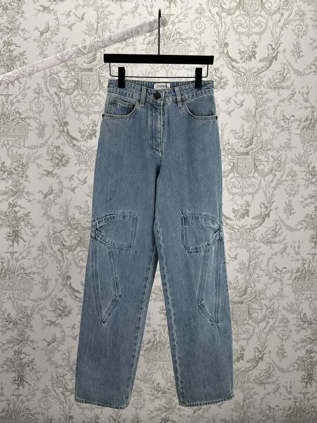 Chanel 25Ss New Autumn/Winter Preview Collection Bow-Tie Jeans with Black Bow Bu