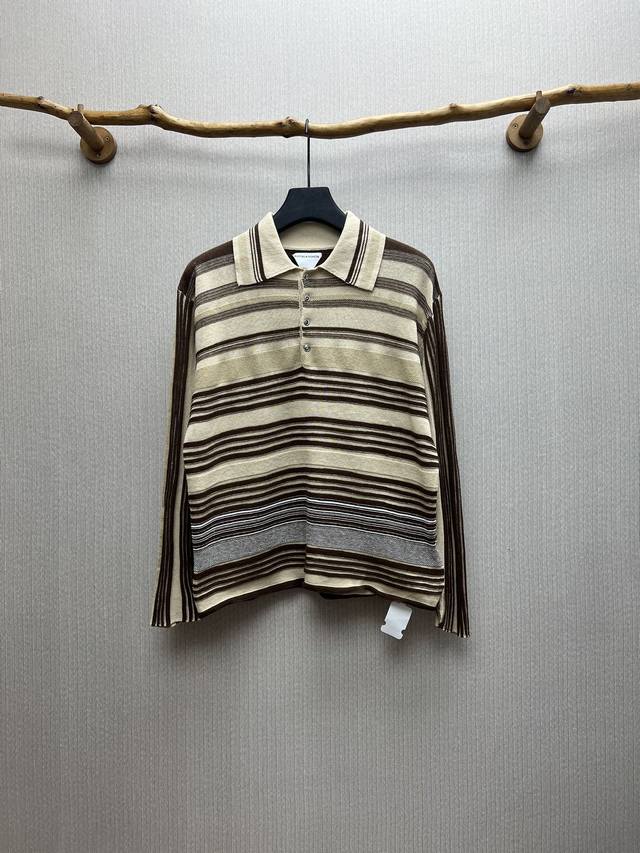 Bv 25Ss New Striped Long-Sleeve Polo Shirt Men's Beige High Version Sizes: SML