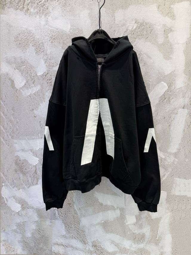 Blcg Cracked Texture Distressed Heavy-Duty Fabric V-Letter Music Series Hooded Z