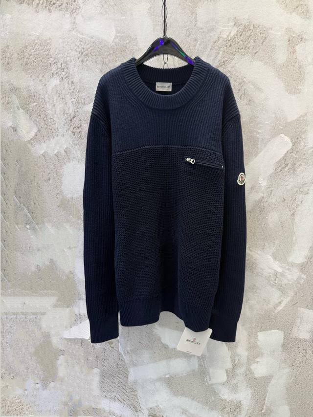 Moner High-Quality 25Fw Autumn/Winter New Style Knit Crew Neck Sweater with Ches