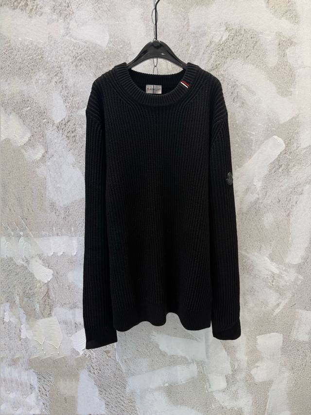 Moncle 25Fw New High-Quality Pure Wool Color-Blocked Logo Embroidered Collar Thr