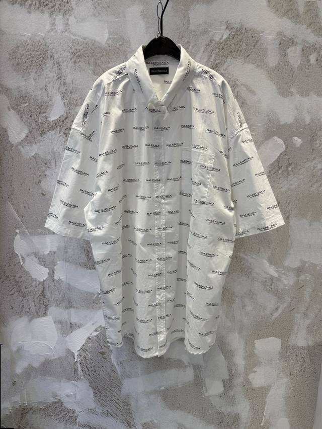 Balenciag*Paris Blcg Large Outline Bullet Screen Letter Print Short-Sleeve Shirt
