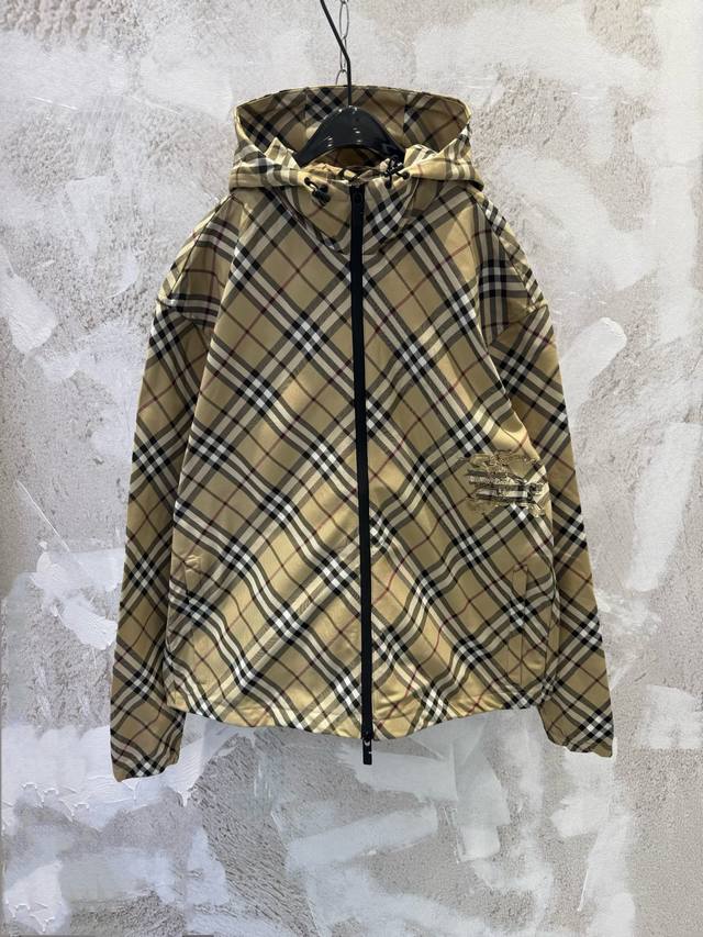 Bbr Classic checkered striped equestrian embroidered hooded windbreaker jacket M