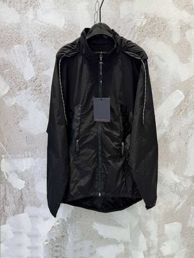 LV monogrammed hooded jacket with subtle pattern, sun protection and windproof,