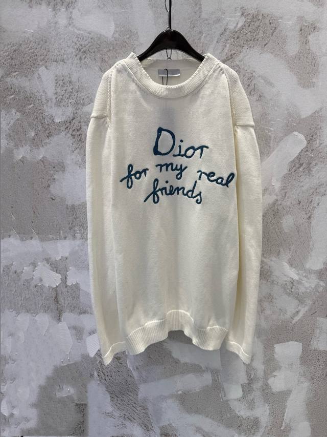 Dio* Summer25Fwcd Embroidered Signature Slogan New Knitted Sweater Unisex Size: