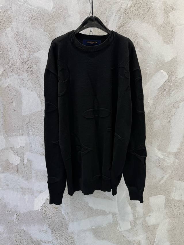 LV25Fw Monogram Jacquard Intarsia Knit Long-Sleeve Sweater Combed Cotton Crew Ne