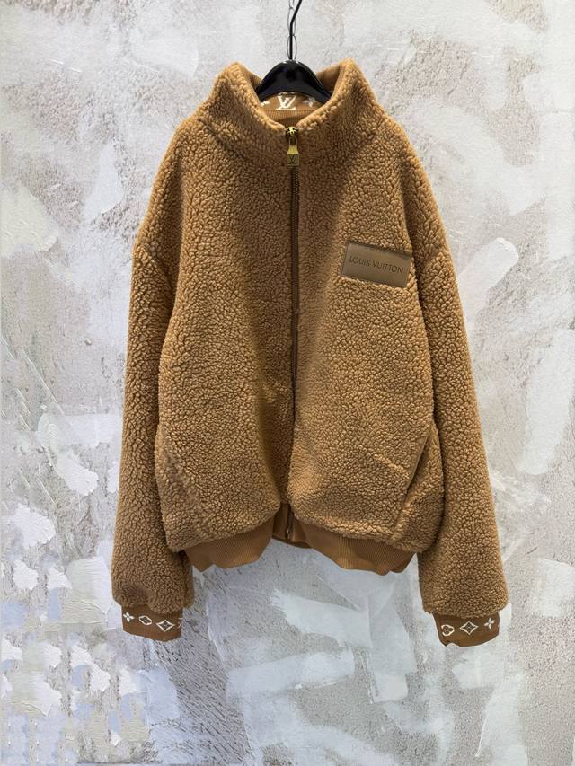 LV Leather Teddy Bear Lambswool Stand Collar Waist-cinching Jacket ( ) The fabri