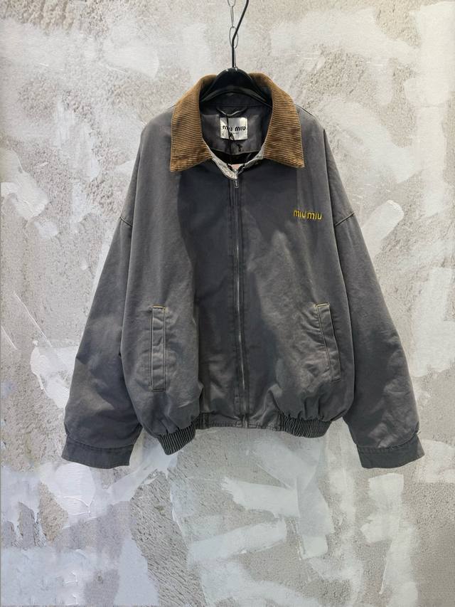 Miumiu New 25Fw Collar Corduroy Distressed Cotton Jacket . Made with custom-imp