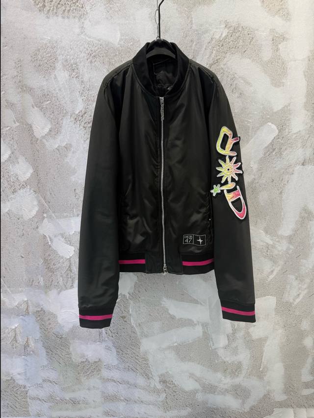 Dio Hamilton Collaboration Black Ribbed Letter Embroidery Patchwork Baseball Cot