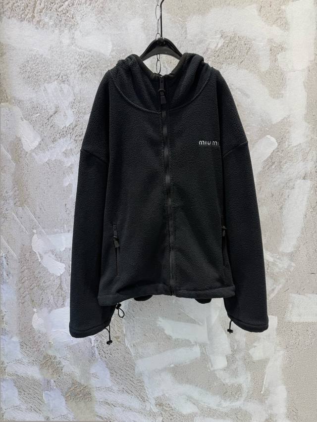 Miumiu Logo Embroidered Fleece Hooded Zip-Up Jacket - The hottest Miu jacket is