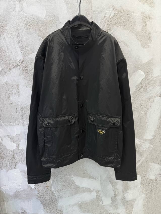 prad Recycled Nylon Stand Collar Double Pocket Zipper Side Pocket Button-Down Ja