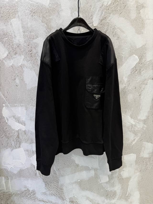 Prad New Pocket Triangle Logo Nylon Patchwork Sweatshirt Prad Spring/Summer New