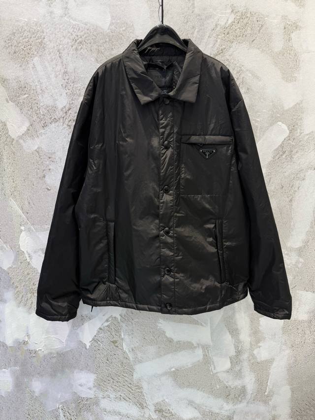 prad Recycled Nylon Triangle Logo Zipper Pocket Thin Cotton Jacket p Brand Autum