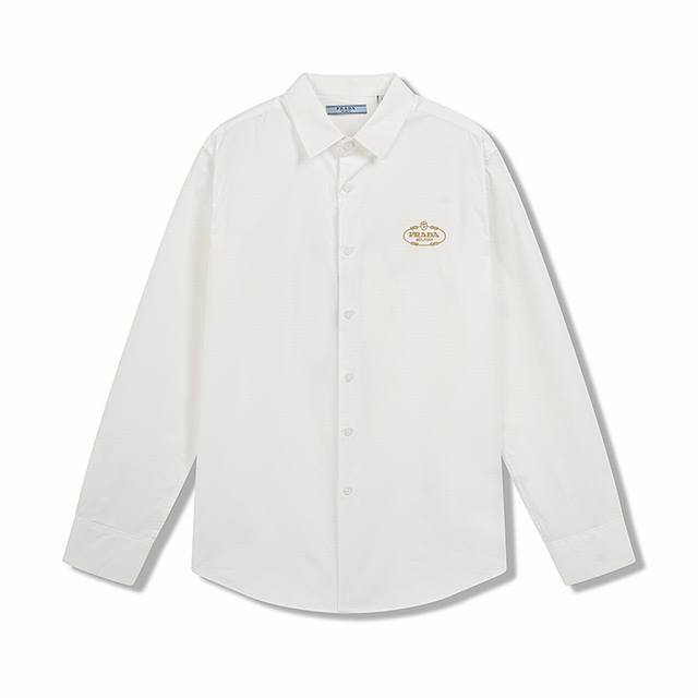 prad Long-sleeved shirt with embroidered letter logo on the chest, available in