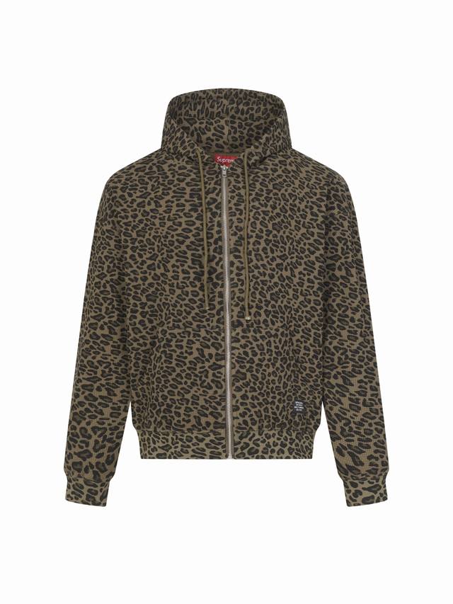 Original Quality Supreme Ss25 Week16 Hooded Zip Up Thermal Leopard Print Waffle