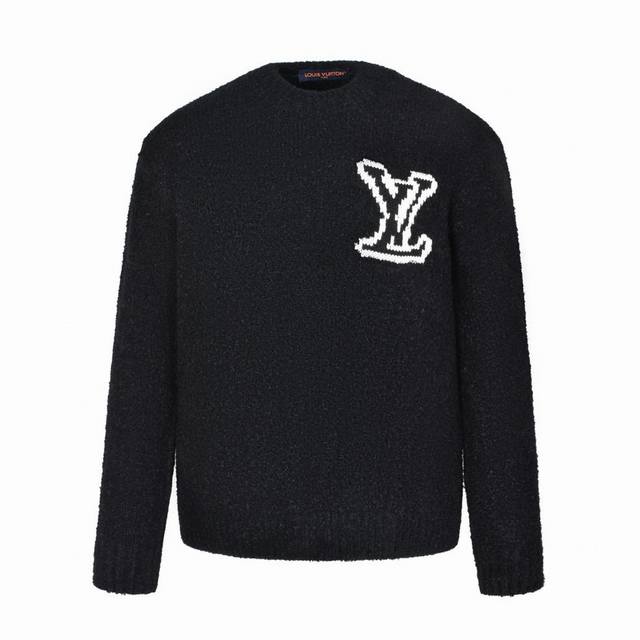 Exclusive Supply 1V 23Fw Mirror Logo Intarsia Sweater, Pure Black. Originally pu