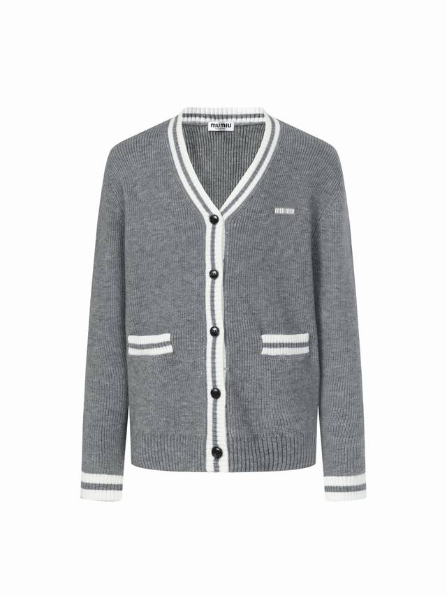 Miumiu Grey and White Striped Knit Cardigan (Purchased from 14643) Fabric: Wool