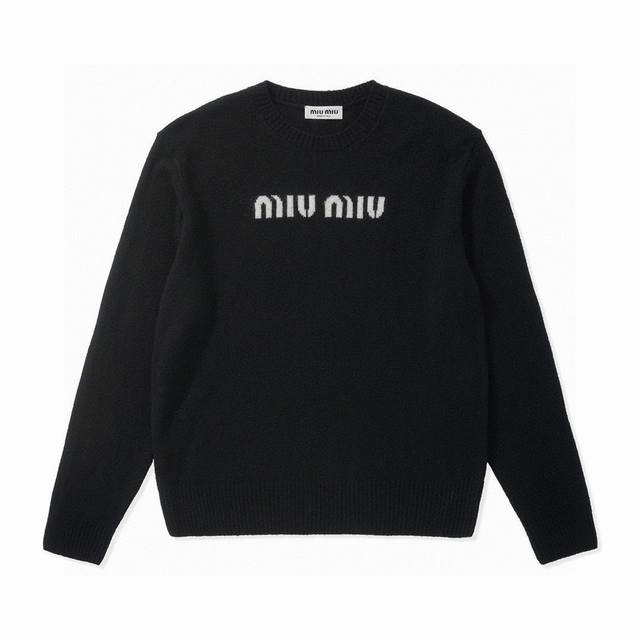 Miu Miu 24Fw Miu Letter Jacquard Long-Sleeve Crew Neck Sweater Made with importe