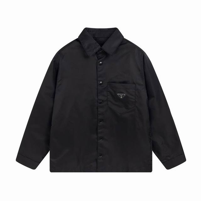 Prada classic custom-made triangle logo nylon long-sleeved shirt jacket. A clas