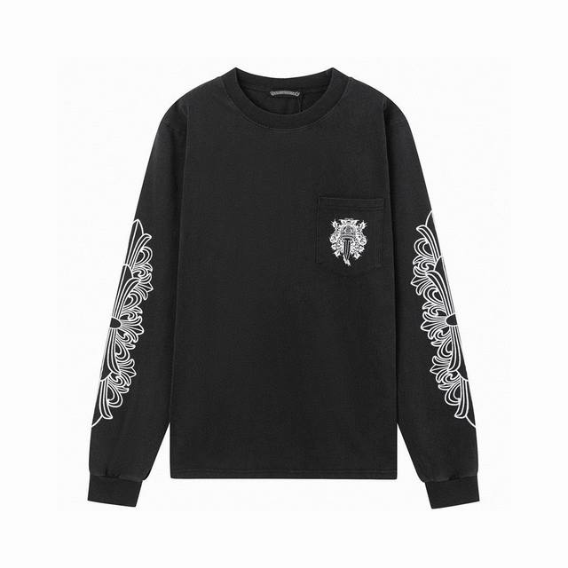 Come Hearts Chrome Hearts Crew Neck Washed Print Long Sleeve T-Shirt A must-have