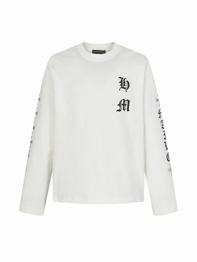 Ch Chrome Hearts New Distressed Print Long-Sleeve T-Shirt, 280g Double Yarn Fabr
